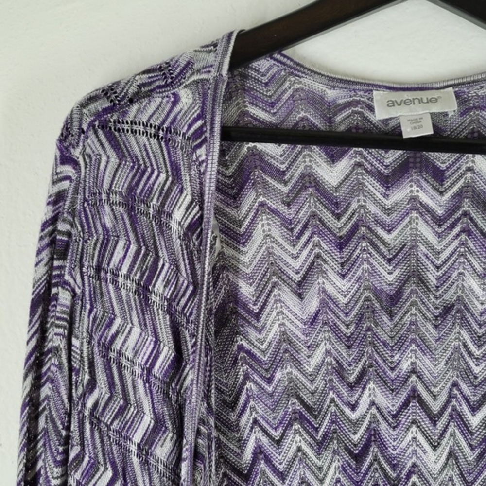 Avenue Open Front Cardigan Womens 18/20 Purple Chevron 36" longline - Picture 4 of 9